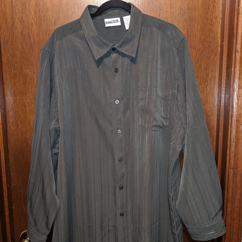 King Size Olive button-down striped shirt XXL